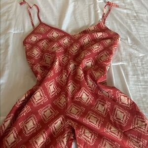 Red and Cream Patterned Jumpsuit
